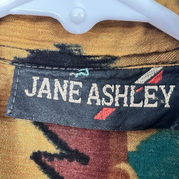 VTG Jane Ashley Gauze Top Blouse Button 3/4 Sleeves Beaded Western Aztec Artwear - Picture 2 of 15